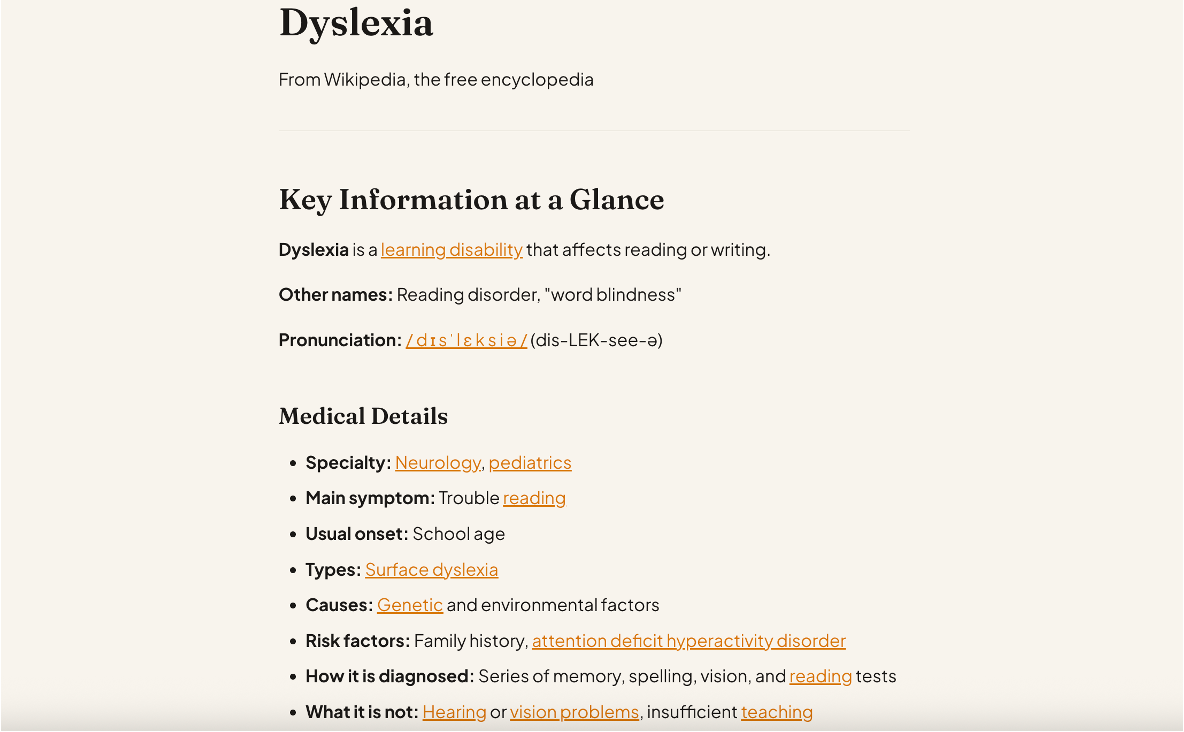 Wikipedia page with readclear — structured, clear